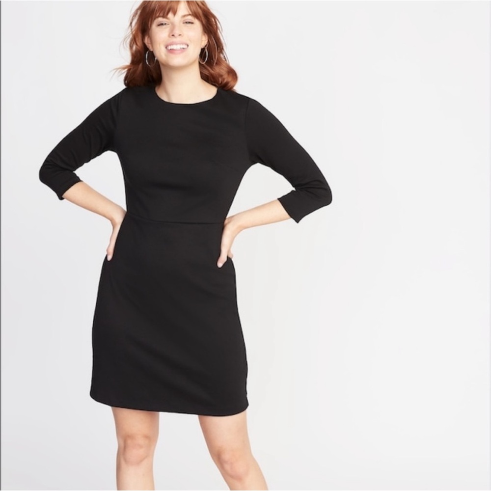 NWT Old Navy Three Quarter Sleeve Rounded Neck Ponte Knit Dress Seamed  Waist 🖤
